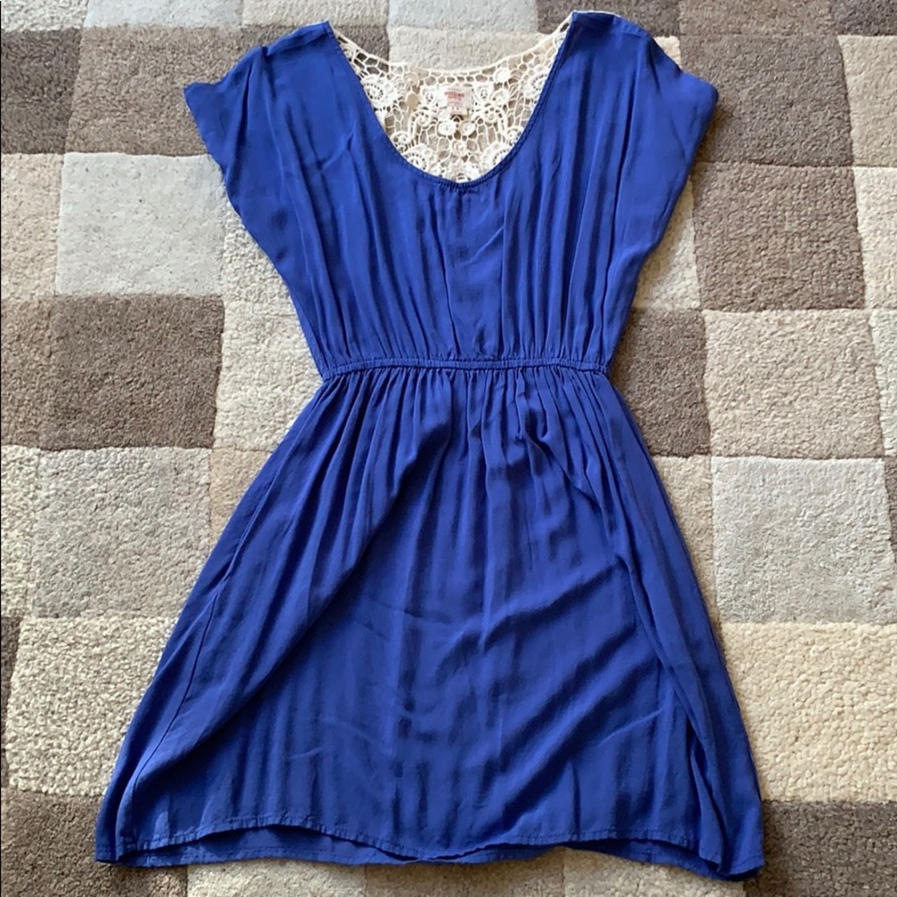 Blue summer dress with lace detail on back